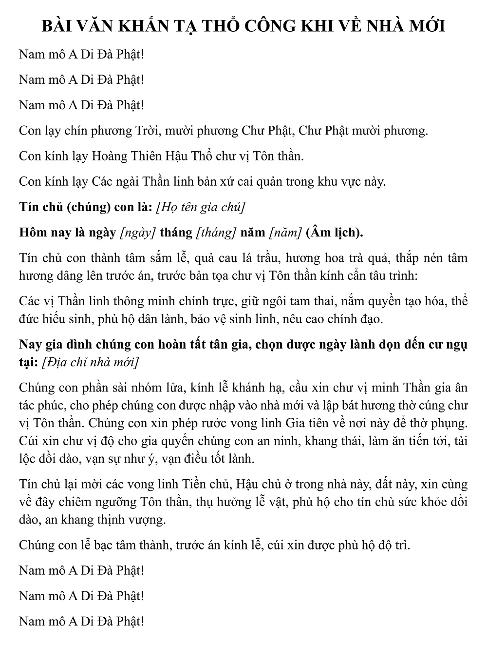 văn khấn chuyển nhà